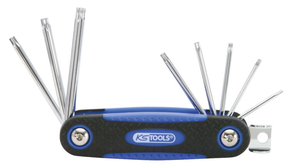Produktbild KS Tools CHROMEplus Torx Winkelstiftschlüssel Klapphalter mit Bohrung 8 Teile