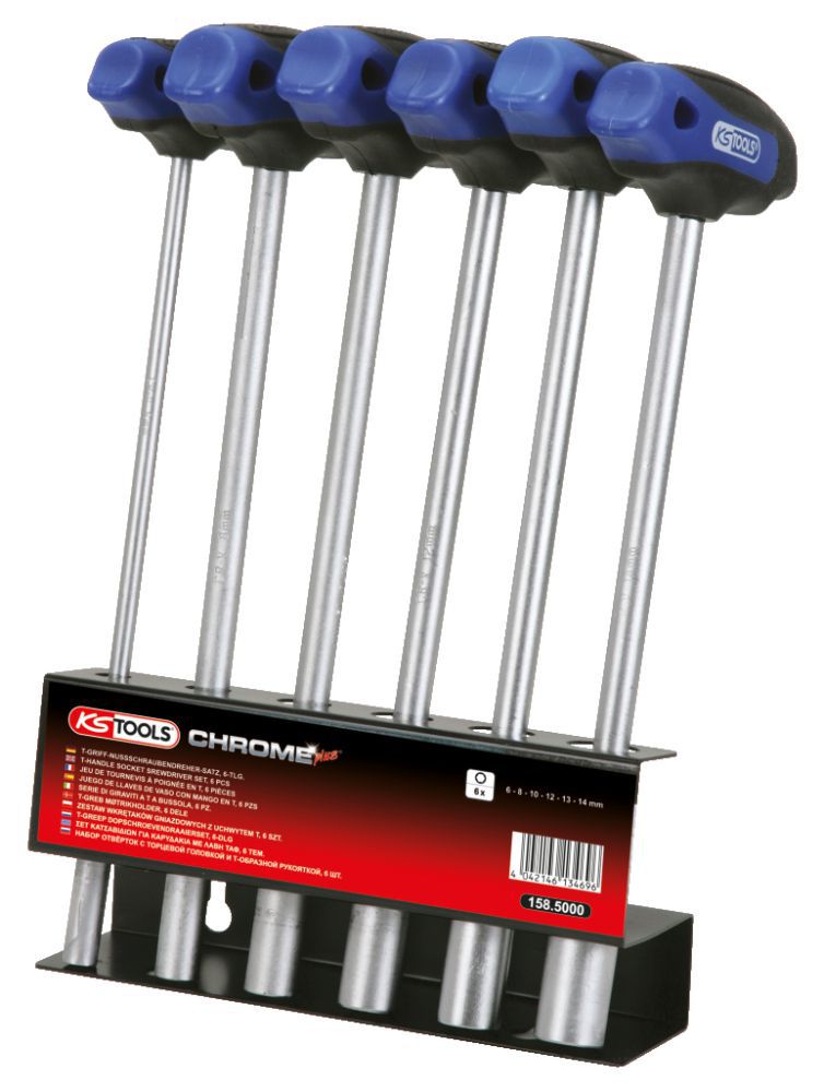 Produktbild KS Tools CHROMEplus T-Griff-Nussschraubendreher-Satz, 6-tlg., 6-14mm