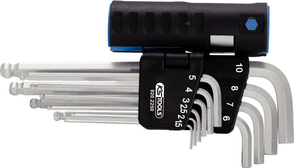 Produktbild KS Tools 3 in 1 Innensechskant Winkelstiftschlüssel Satz 10 teilig lang Kugelkopf
