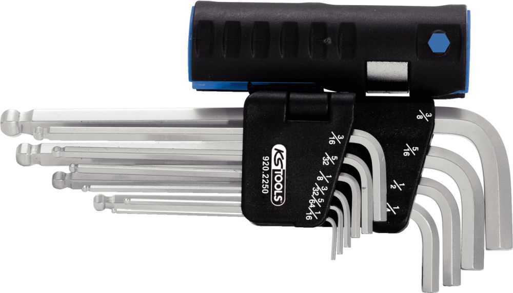 Produktbild KS Tools 3 in 1 Innensechskant Winkelstiftschlüssel Satz lang Kugelkopf Zoll 10 Teile