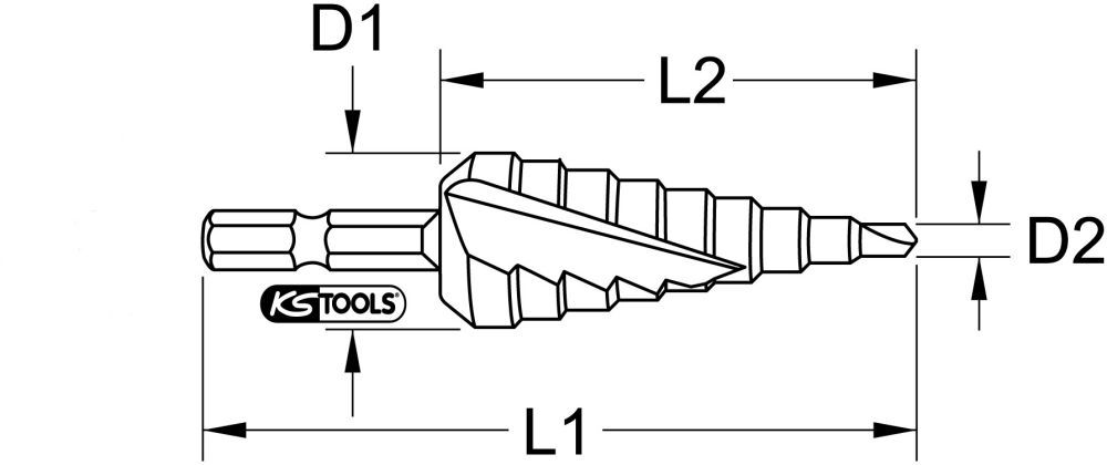 Produktbild KS Tools 1/4 Zoll HSS Stufenbohrer Bit Durchmesser 4-30mm 14 Stufen bild 2