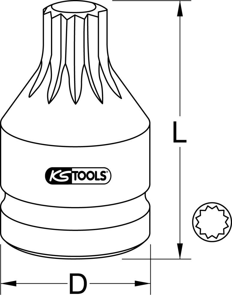Produktbild KS Tools 3/4" Kraft-Bit-Stecknuss Vielzahn mit Bohrung, kurz, M18 bild 2