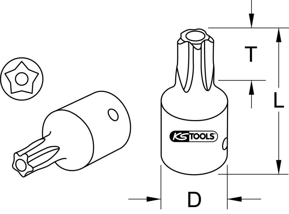 Produktbild KS Tools 1/4" Bit-Stecknuss, Fünfstern mit Stirnlochbohrung, TS40 bild 2