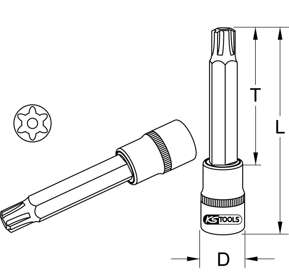Produktbild KS Tools 1/2" Bit-Stecknuss RIBE mit Stirnlochbohrung, lang, M14 bild 2