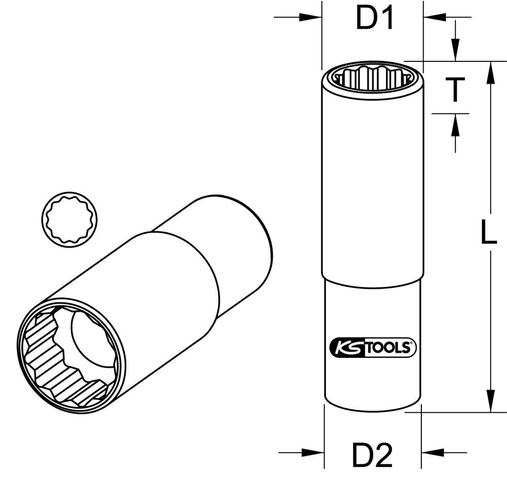 Produktbild KS Tools 3/8" Spezial-Zündkerzen-Stecknuss, dünnwandig, 14mm bild 2