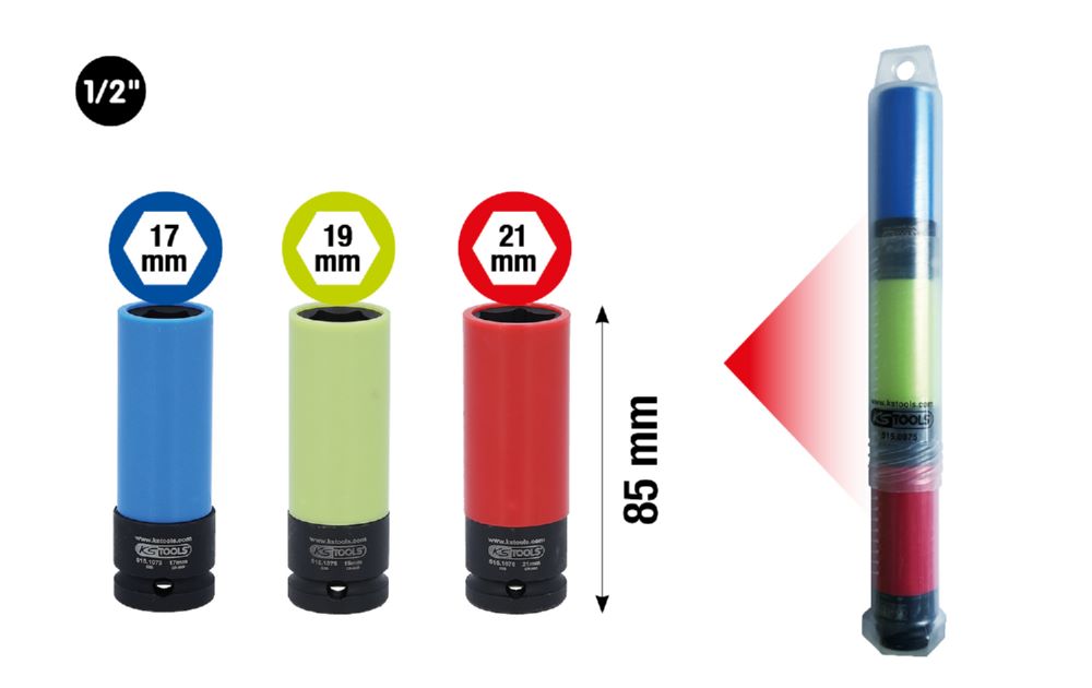 Produktbild KS Tools Alu Felgen Kraft Stecknuss Satz robust 1/2 Zoll in Kunstoffrohr bild 2