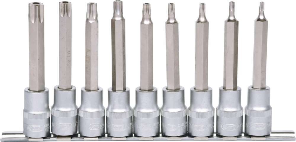 Produktbild KS Tools 1/2 Zoll Bit-Stecknuss-Satz lang 9 Teile TB20-TB60 mit Stirnlochbohrung