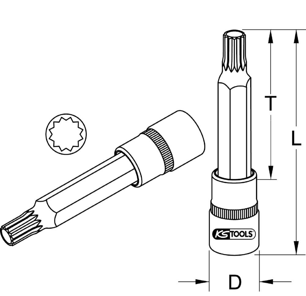 Produktbild KS Tools 1/2 Zoll Bit-Stecknuss XZN M12 Gesamtlänge 140 mm bild 2