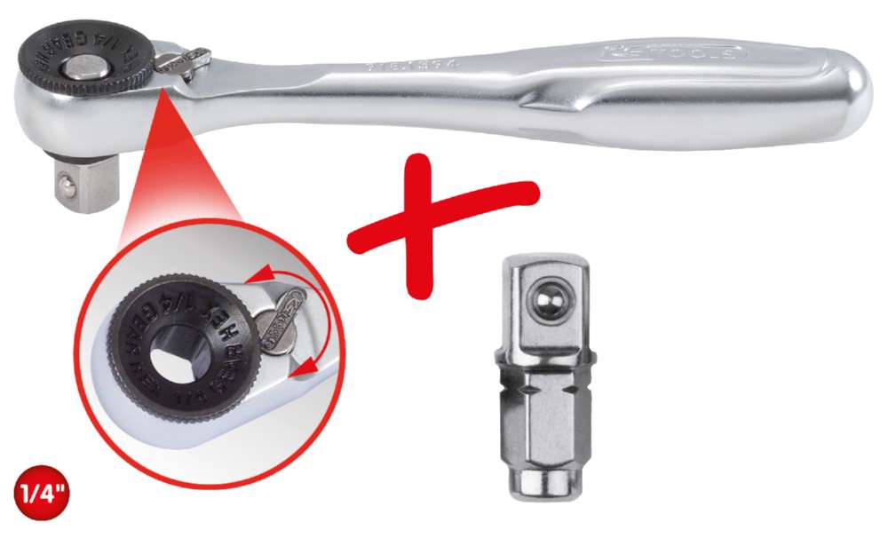 Produktbild KS Tools 1/4 Zoll Bit-Umschalt-Knarre mit Steckadapter für Stecknüsse Länge 100 mm bild 7