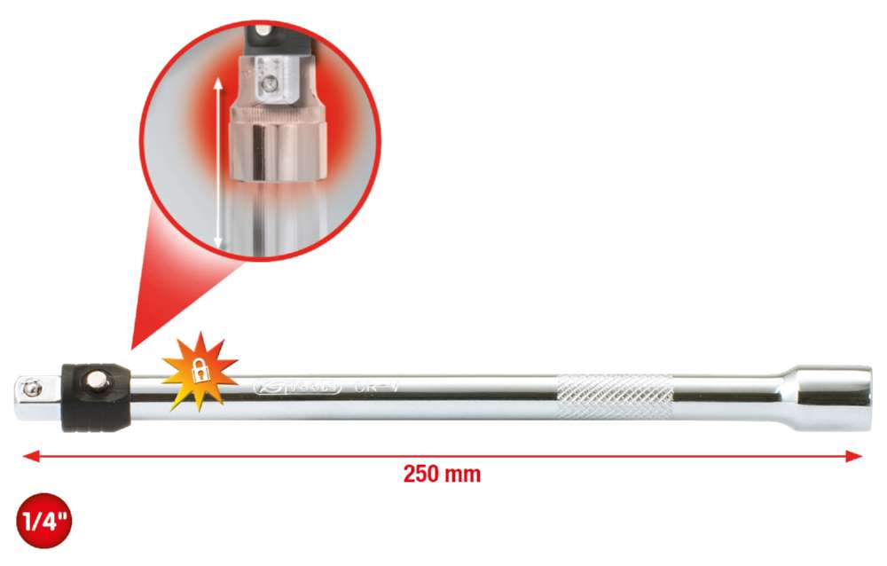 Produktbild KS Tools 1/4 Zoll CHROMEplus Verlängerung mit Verriegelung Gesamtlänge 250 mm bild 3