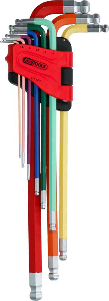Produktbild KS Tools Winkelstiftschlüsselsatz Kugelkopf Innensechskant extrem lang 9 Teile