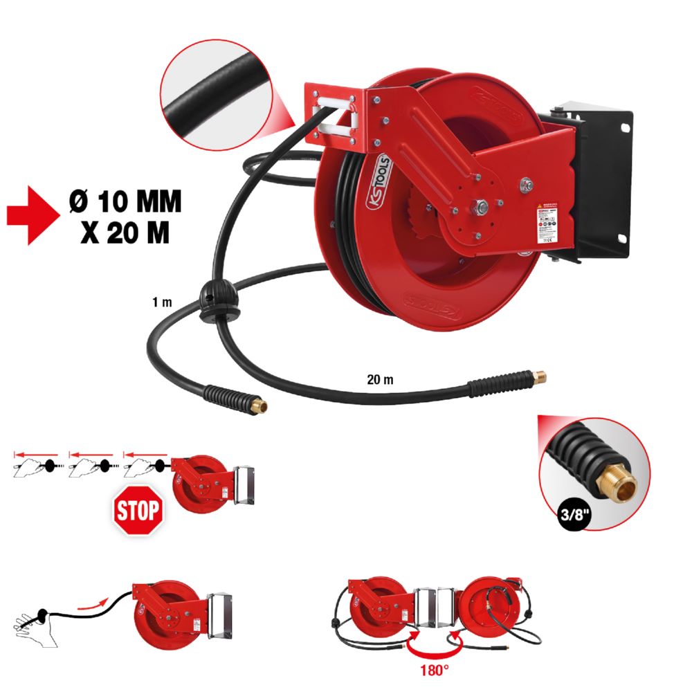 Produktbild KS Tools Druckluft Schlauchaufroller Durchmesser 10 mm Anschluss 3/8 Zoll 20 m bild 2