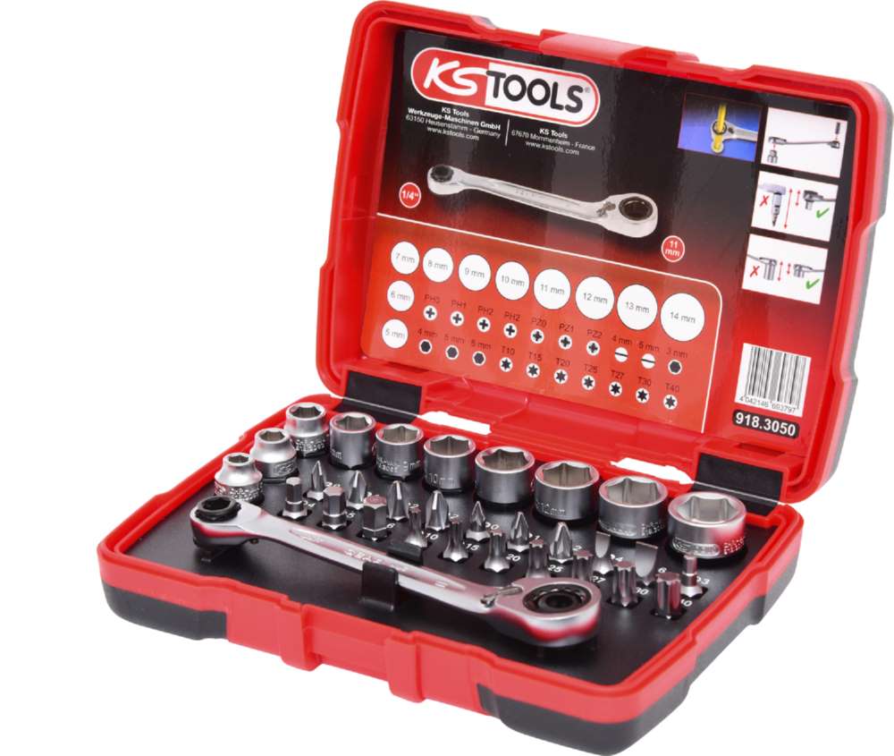 Produktbild KS Tools 1/4 Zoll 11 mm Durchgangs-Steckschlüssel- und Bit-Satz 31 Teile