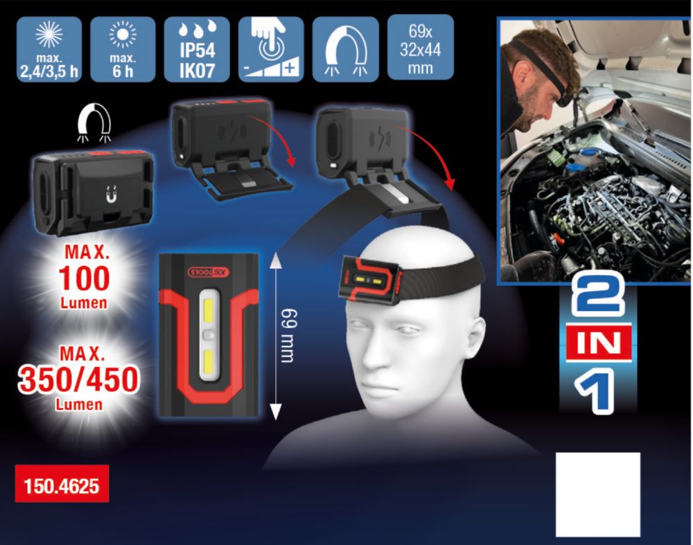 Produktbild KS Tools Kopflampe Arbeitsleuchte eQiUltimate BEAM 2 in1 450 Lumen bild 2