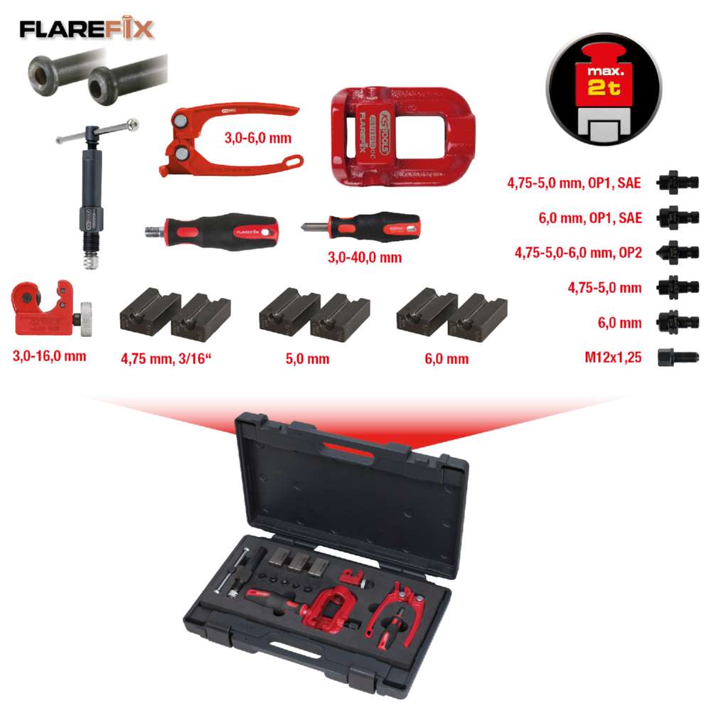 Produktbild KS Tools FLAREFIX 1 Universal Bremsleitungs Bördelgerät Satz mit Hydraulik Spindel bild 11