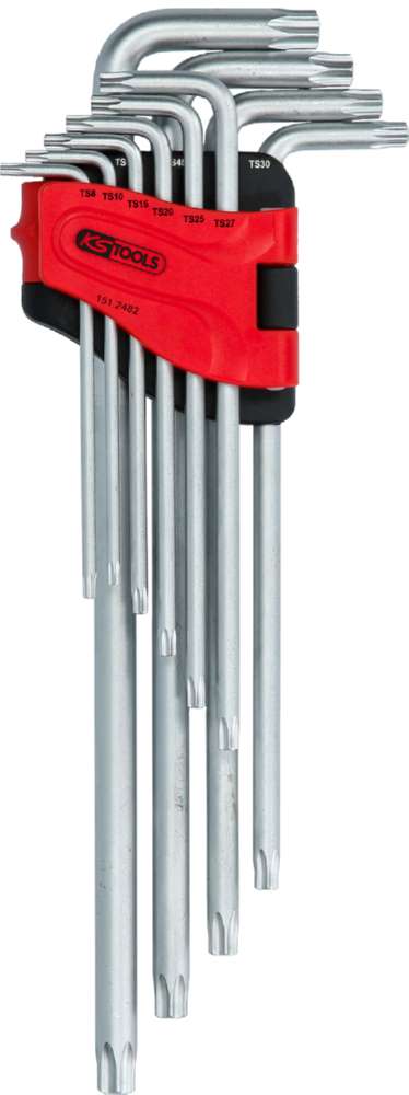 Produktbild KS Tools Winkelstiftschlüsselsatz Fünfstern mit Bohrung lang 10 Teile