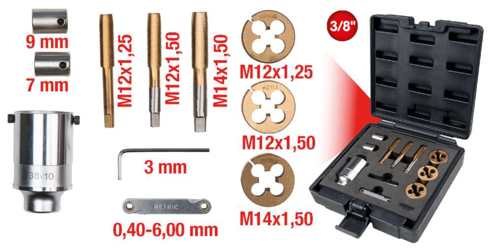 Produktbild KS Tools 3/8 Zoll Gewindeschneid Satz für Radmuttern und Schrauben 11 Teile bild 8