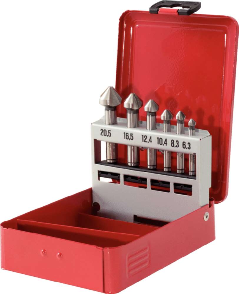 Produktbild KS Tools HSS Co5 Kegelsenker Entgratsenker Satz in Stahlblechkassette 6 Teile