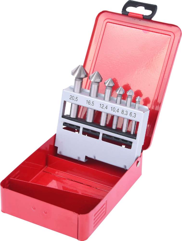 Produktbild KS Tools HSS Kegelsenker Entgratsenker Satz in Stahlblechkassette 6 Teile