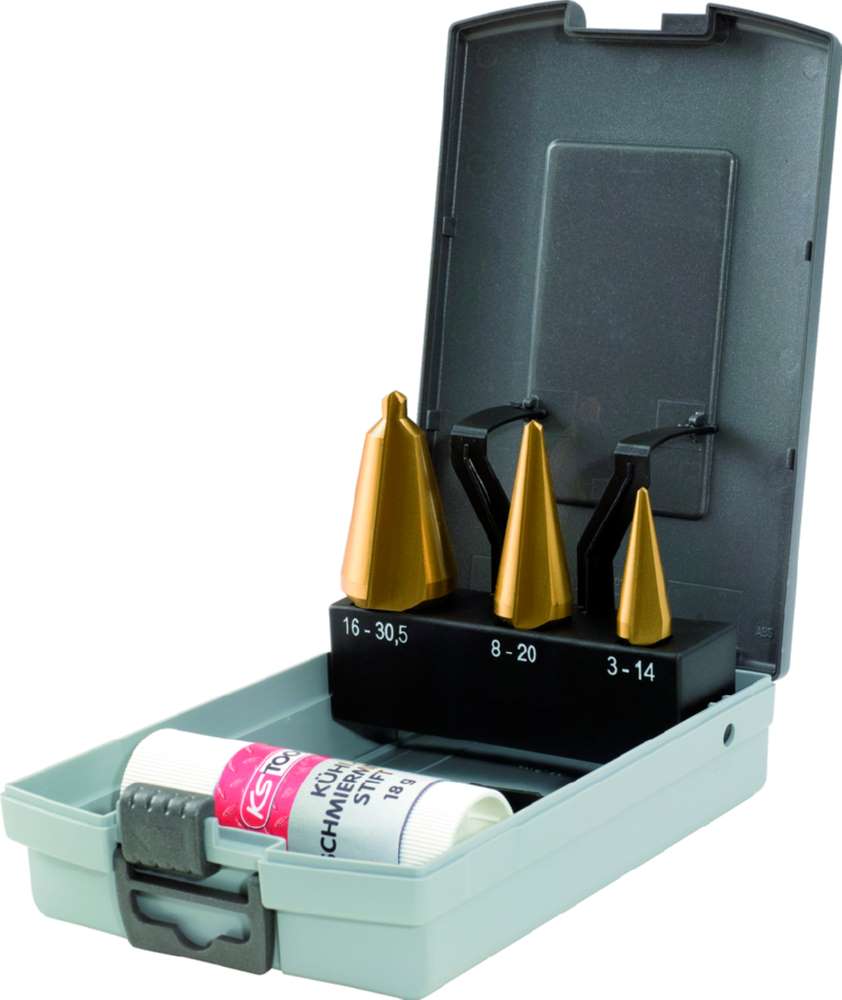 Produktbild KS Tools HSS TiN Blechschälbohrersatz in Kunststoffkassette 4 Teile