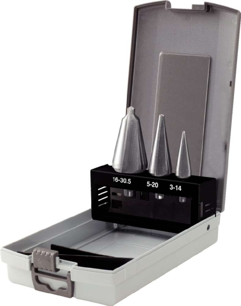 Produktbild KS Tools HSS TiN Blechschälbohrersatz in Stahlblechkassette 4 Teile