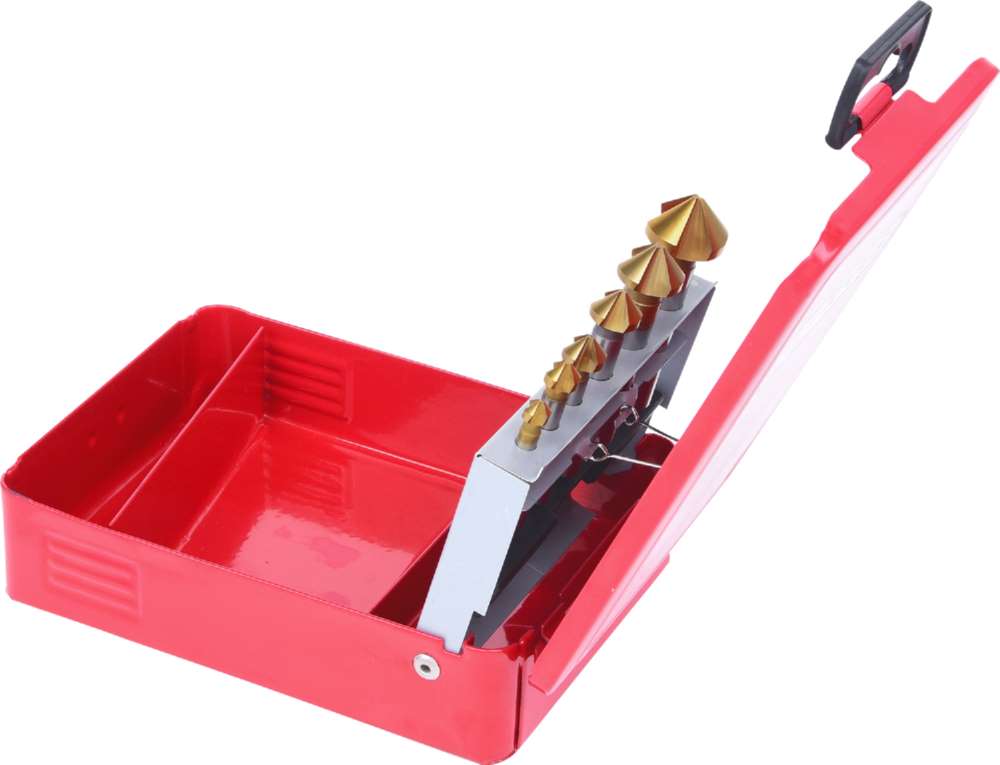 Produktbild KS Tools HSS TiN Kegelsenker Entgratsenker Satz in Stahlblechkassette 6 Teile bild 2
