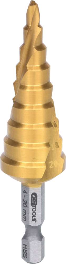 Produktbild KS Tools HSS TiN Stufenbohrer Bit 1/4 Zoll 9 Stufen 4 bis 20 mm