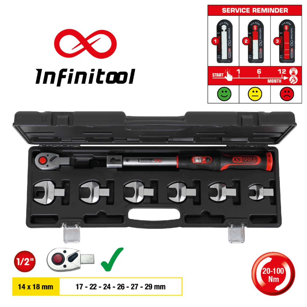 Produktbild KS Tools INFINITOOL Einsteck Drehmomentschlüssel Satz 20-100 Nm 8 Teile 14 x 18 mm