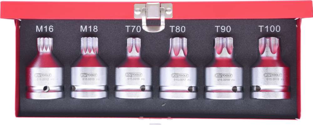 Produktbild KS Tools 3/4 Zoll Kraft Bit Stecknuss Satz 6 Teile Torx und Vielzahn mit Bohrung