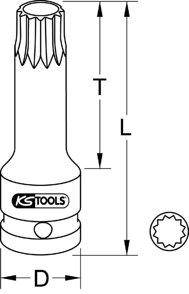 Produktbild KS Tools 1/2 Zoll Kraft Bit Stecknuss XZN lang M14 bild 2