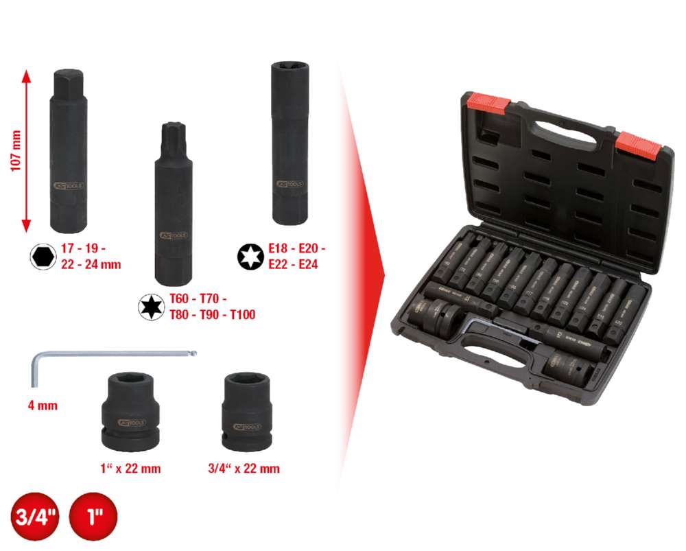 Produktbild KS Tools 3/4 Zoll 1 Zoll Kraft-Wechsel-Stecknuss und Bitstecknuss Satz 16 Teile bild 11