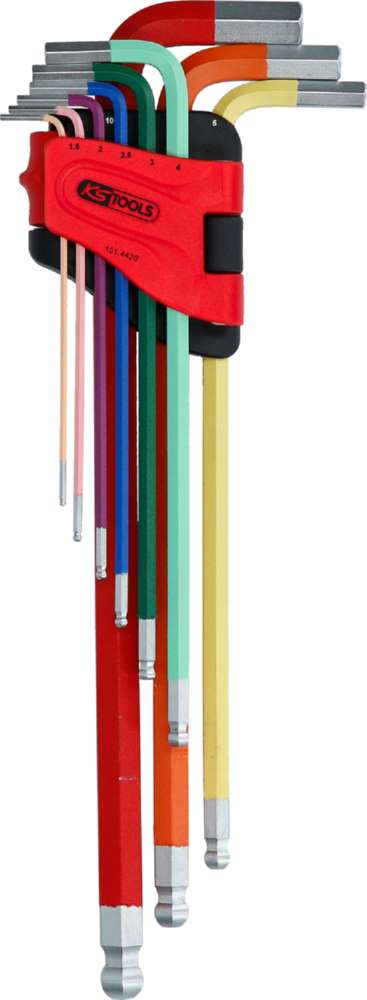 Produktbild KS Tools Winkelstiftschlüsselsatz Kugelkopf Innensechskant extra lang 9 Teile