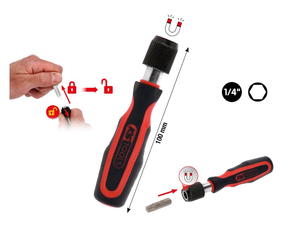 Produktbild KS Tools Mini Bit Schraubendreher mit Schnellveriegelung 1/4 Zoll