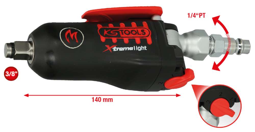 Produktbild KS Tools Mini Druckluft Schlagschrauber Umschaltwippe 3/8 Zoll Monster Xtremelight 108Nm bild 2