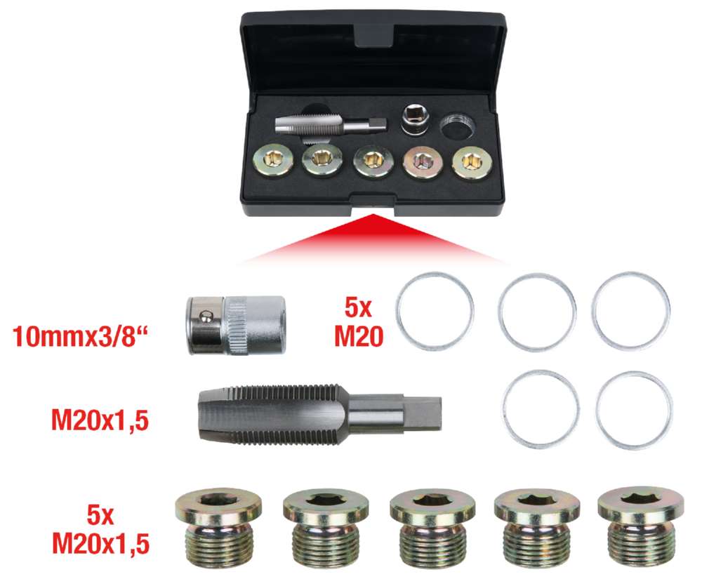 Produktbild KS Tools Ölablassschrauben Gewindereparatur Satz 12 Teile M20 x 1,5 bild 2