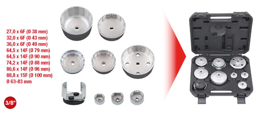 Produktbild KS Tools Öldienstschlüssel Satz für Ölfilter und Filtergehäusedeckel 9 Teile bild 8
