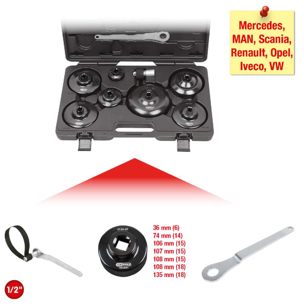 Produktbild KS Tools 1/2 Zoll Ölfilterschlüssel Satz 9 Teile