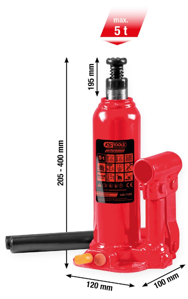Produktbild KS Tools Hydraulischer Flaschenwagenheber performance 5000 kg 207 bis 402 mm