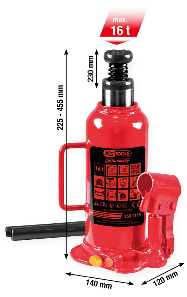 Produktbild KS Tools Hydraulischer Flaschenwagenheber 16000 kg 227 bis 457 mm bild 2