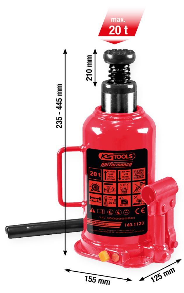 Produktbild KS Tools Hydraulischer Flaschenwagenheber performanc Hubhöhe 235 bis 445 mm bild 2