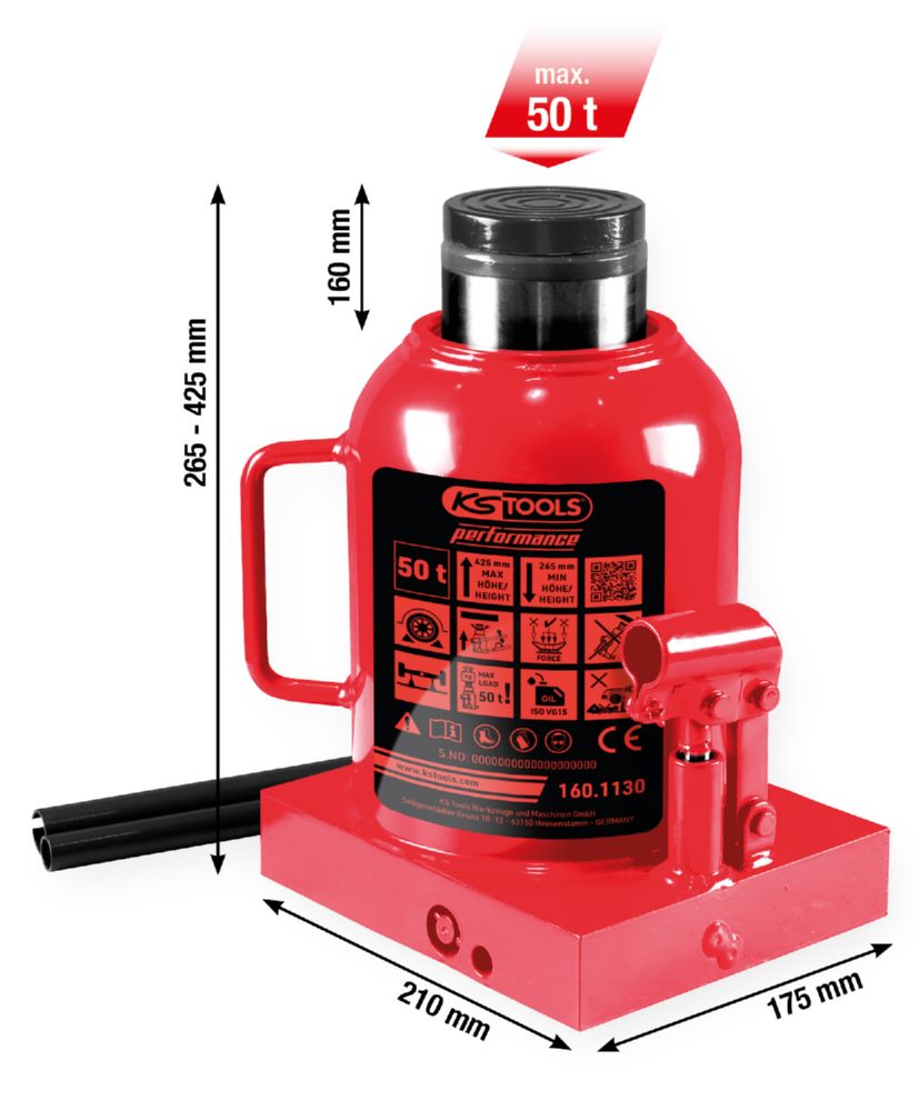 Produktbild KS Tools Hydraulischer Flaschenwagenheber 50000 kg Hubhöhe 265 bis 425 mm bild 2