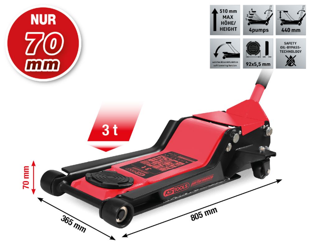 Produktbild KS Tools Hydraulischer Stahl Wagenheber performance 3000 kg 70 bis 510 mm bild 2