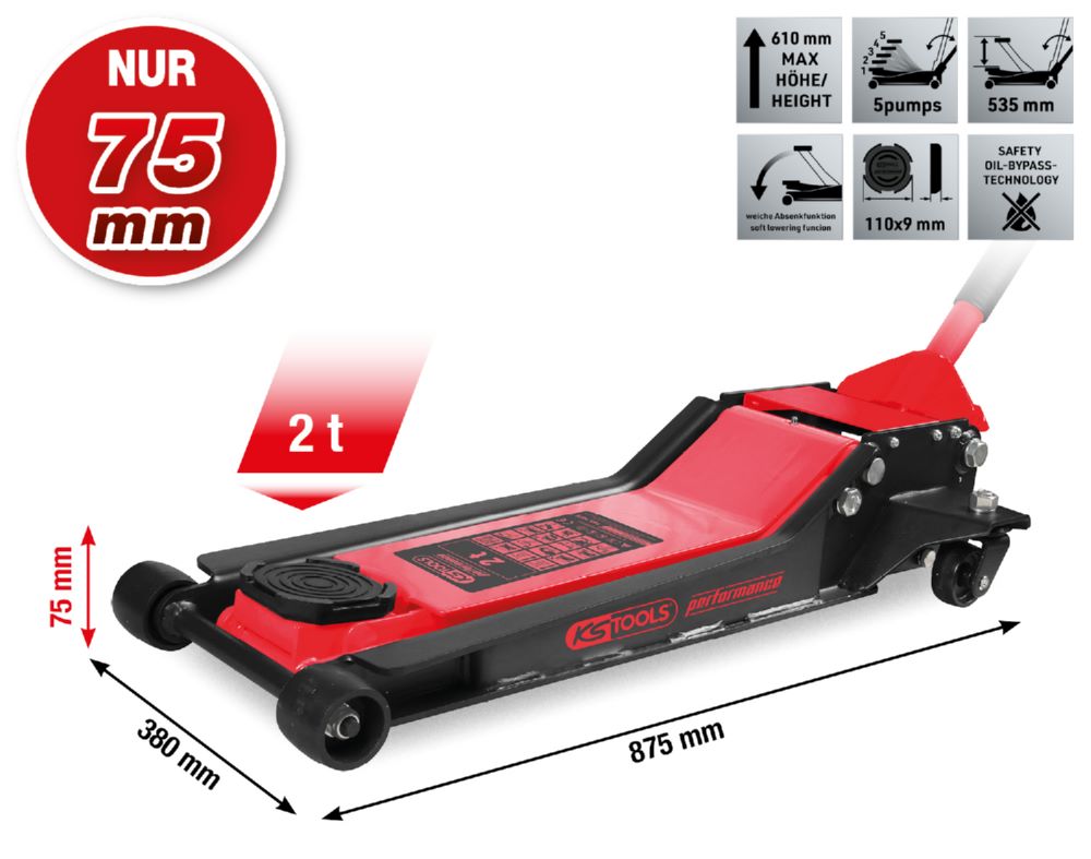 Produktbild KS Tools Hydraulischer Stahl Wagenheber 2000 kg 75 bis 610 mm bild 2