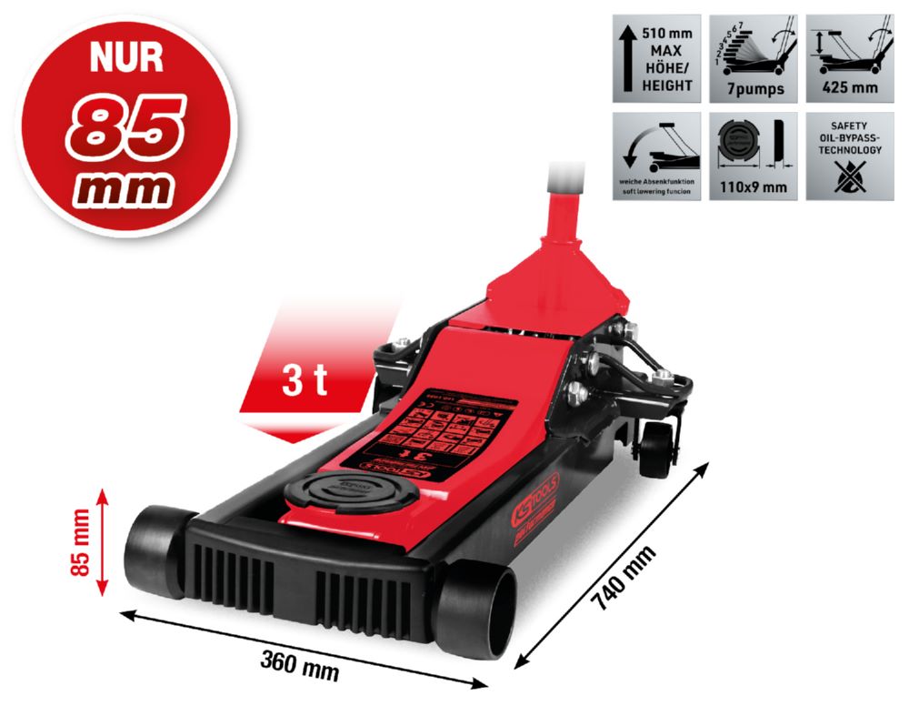 Produktbild KS Tools Hydraulischer Stahl Wagenheber performance 85 bis 510 mm bild 2