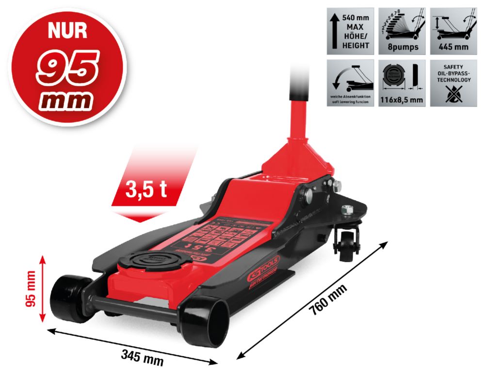 Produktbild KS Tools Hydraulischer Stahl Wagenheber performance Hubhöhe 95 bis 540 mm bild 2