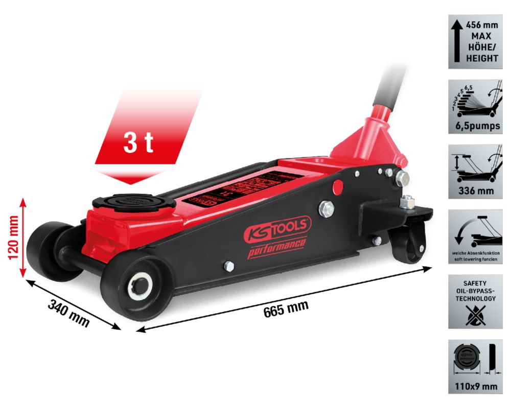 Produktbild KS Tools Hydraulischer Stahl Wagenheber performance 3000 kg 120 bis 456 mm bild 2