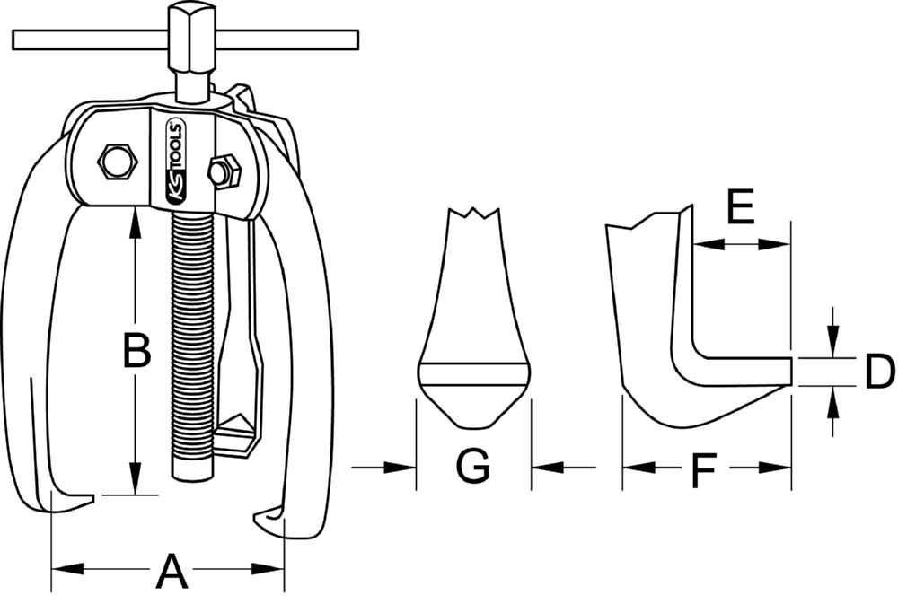Produktbild KS Tools Polklemmen Abzieher 3 armig mit Knebel M10x80mm bild 2