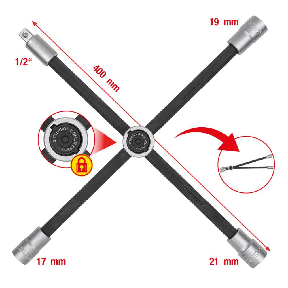 Produktbild KS Tools Rad Kreuzschlüssel mit Gleitgelenk für PKW 1/2 Zoll x 17 x 19 x 21 mm bild 6