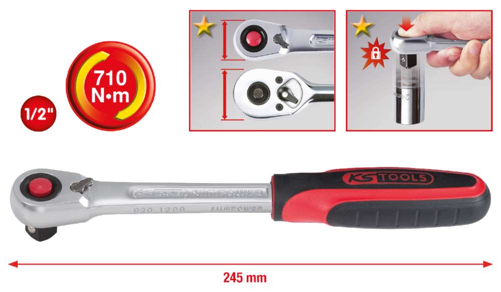 Produktbild KS Tools 1/2 Zoll SlimPOWER Umschaltknarre 72 Zahn Gesamtlänge 245 mm bild 7
