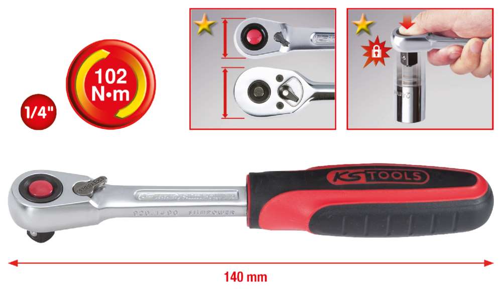 Produktbild KS Tools 1/4 Zoll SlimPOWER Umschaltknarre 72 Zahn bild 7